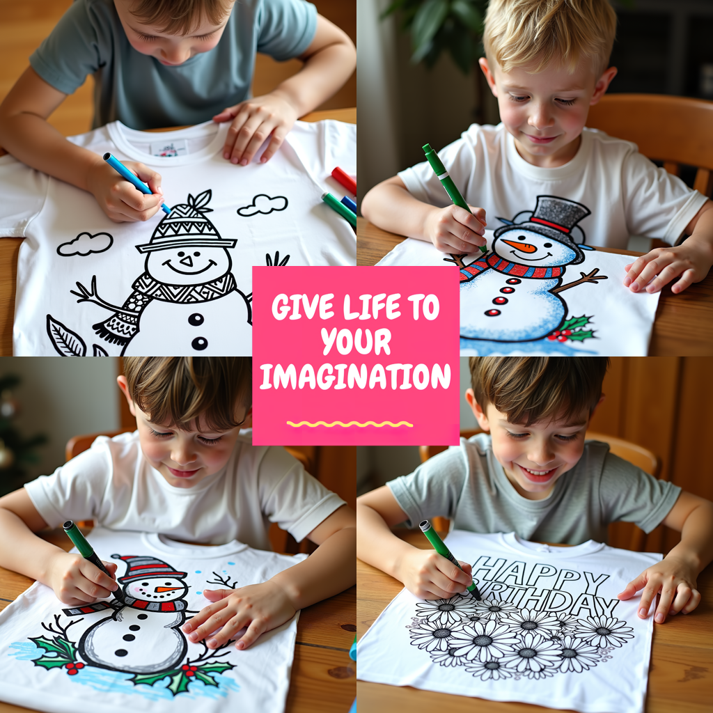 Kid's T-shirt Coloring Kit with 10 Fabric Markers - Festive Snowman