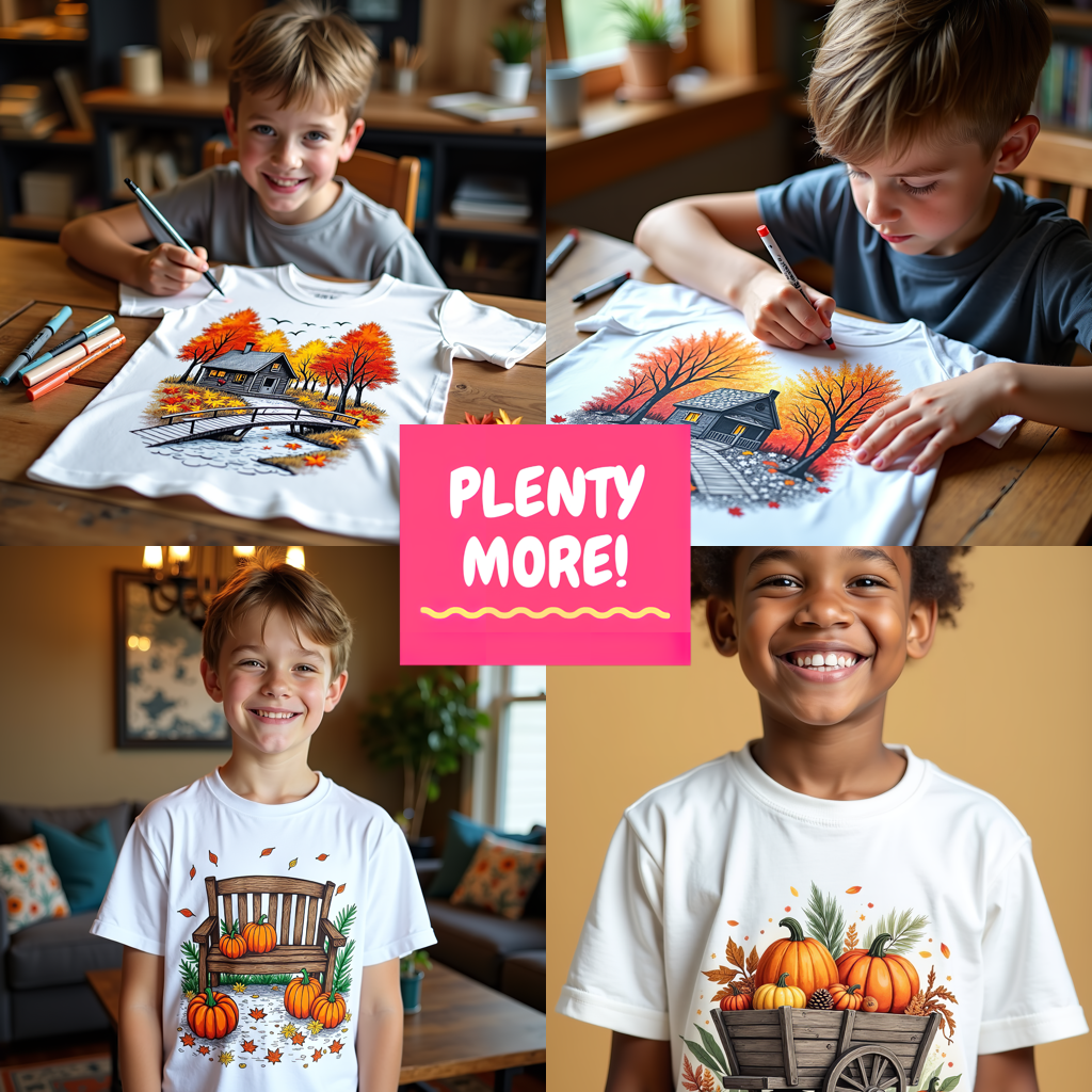 Kid's T-shirt Coloring Kit with 10 Fabric Markers - Pumpkin Farm