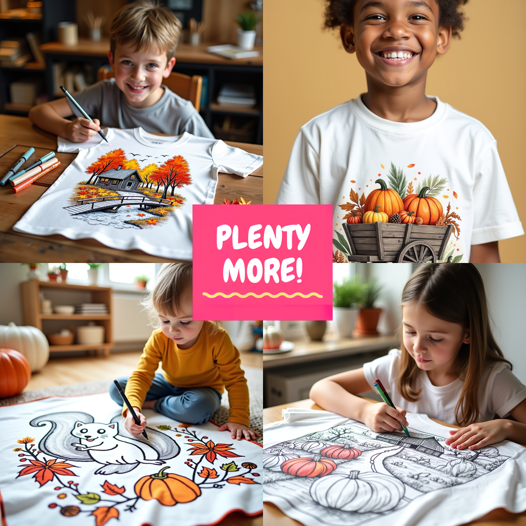 Kid's T-shirt Coloring Kit with 10 Fabric Markers - Bench and Pumpkins