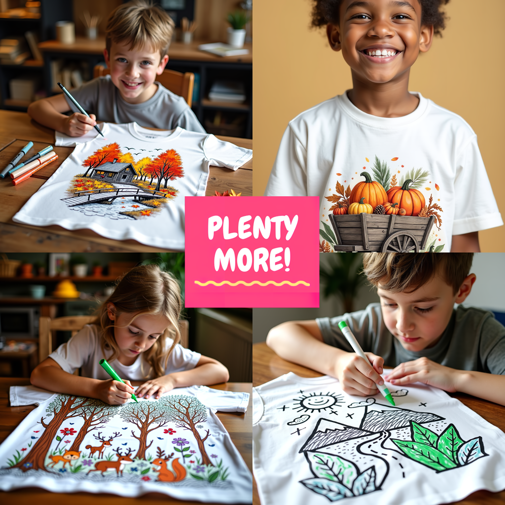 Kid's T-shirt Coloring Kit with 10 Fabric Markers - Pumpkin Garden