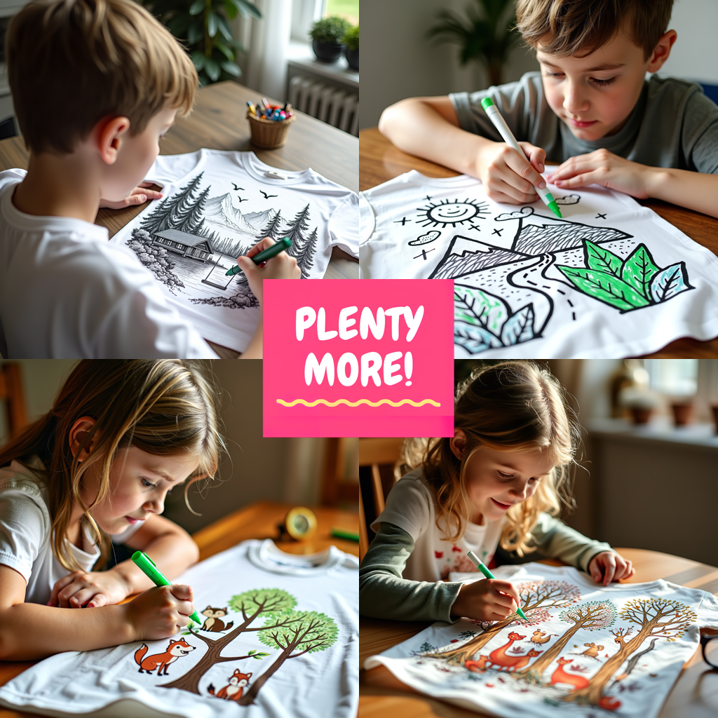 Kid's T-shirt Coloring Kit with 10 Fabric Markers - River and Trees