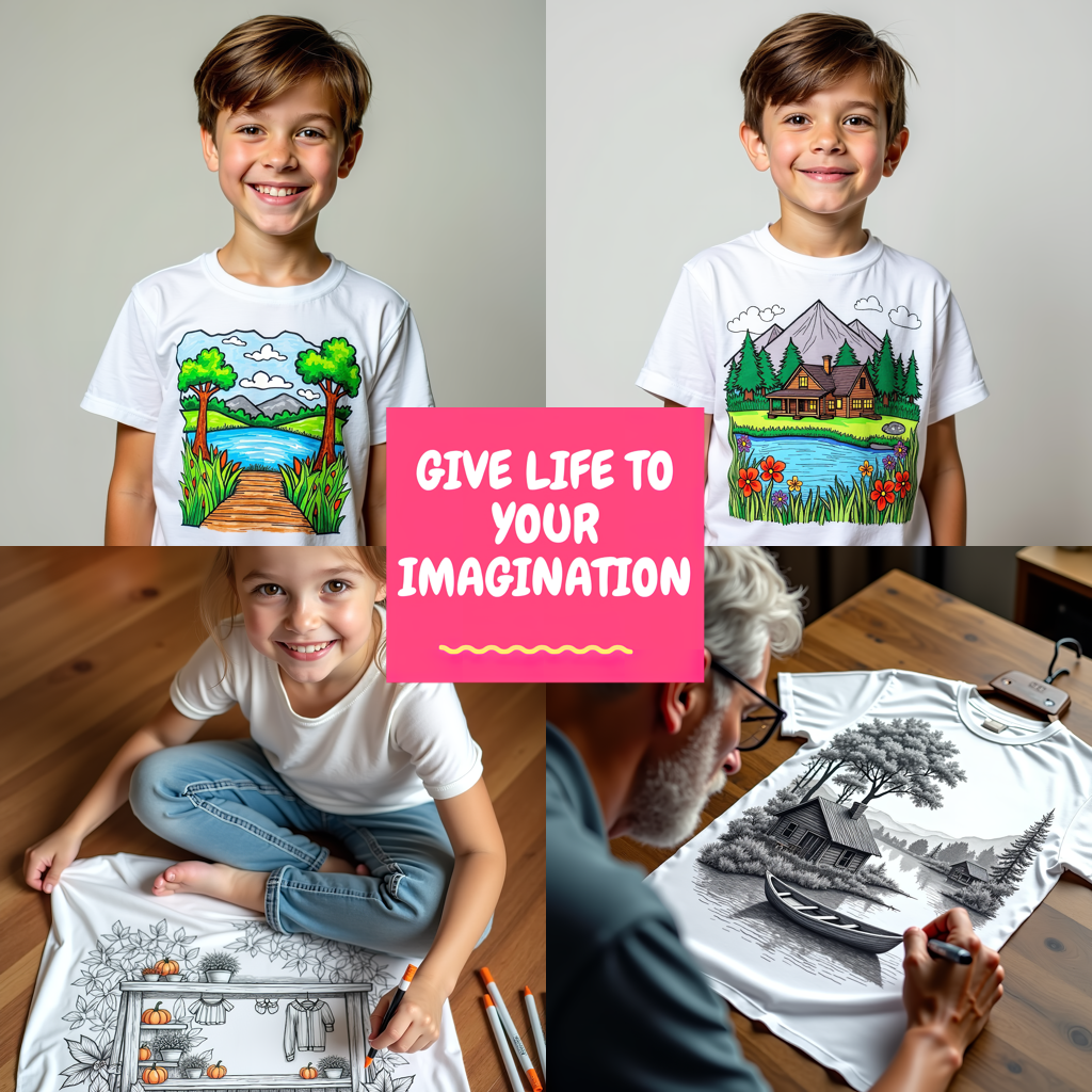 Unisex T-shirt Coloring Kit with 10 Fabric Markers - River and Trees