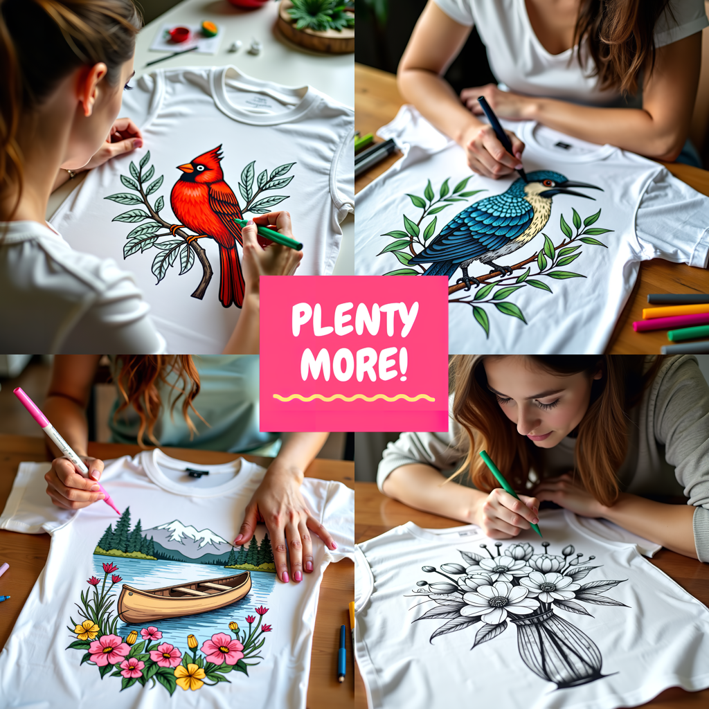 Women's T-shirt Coloring Kit with 10 Fabric Markers - River and Trees