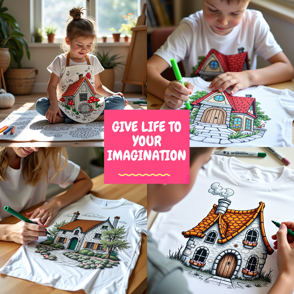 Kid's T-shirt Coloring Kit with 10 Fabric Markers - Country House