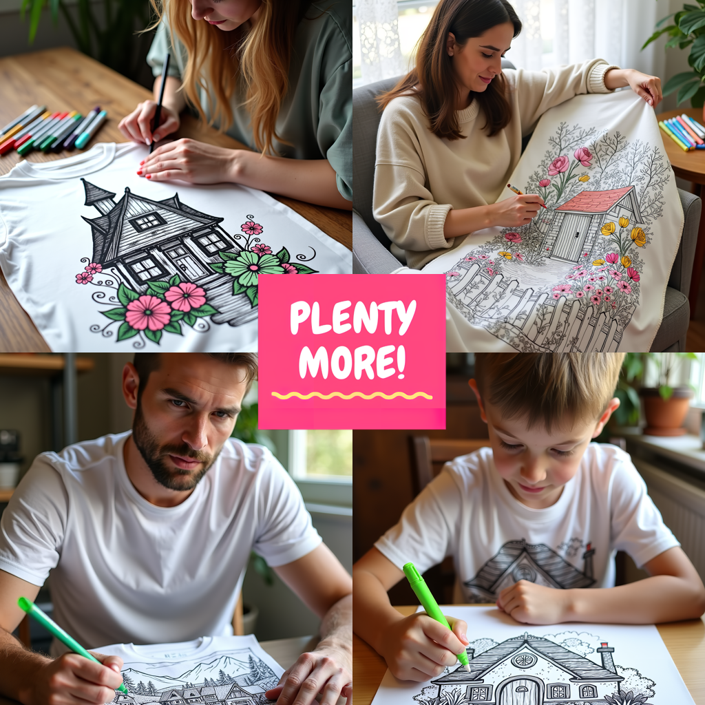 Unisex T-shirt Coloring Kit with 10 Fabric Markers - Country House