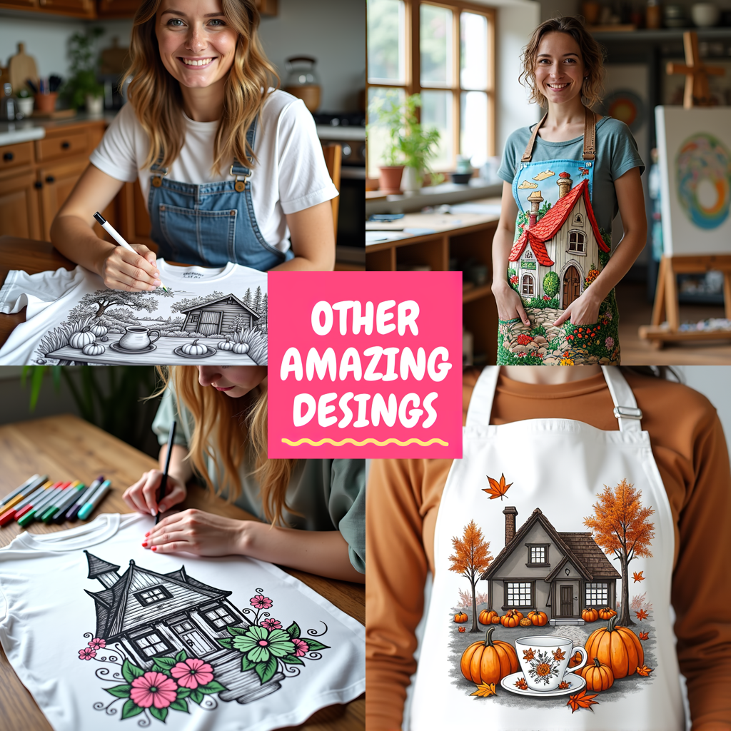 Adult Sweatshirt Coloring Kit with 10 Fabric Markers - Country House