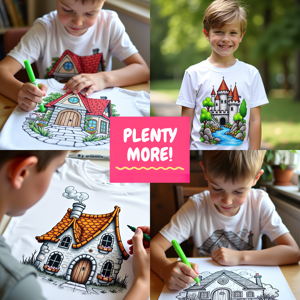 Kid's T-shirt Coloring Kit with 10 Fabric Markers - Country House