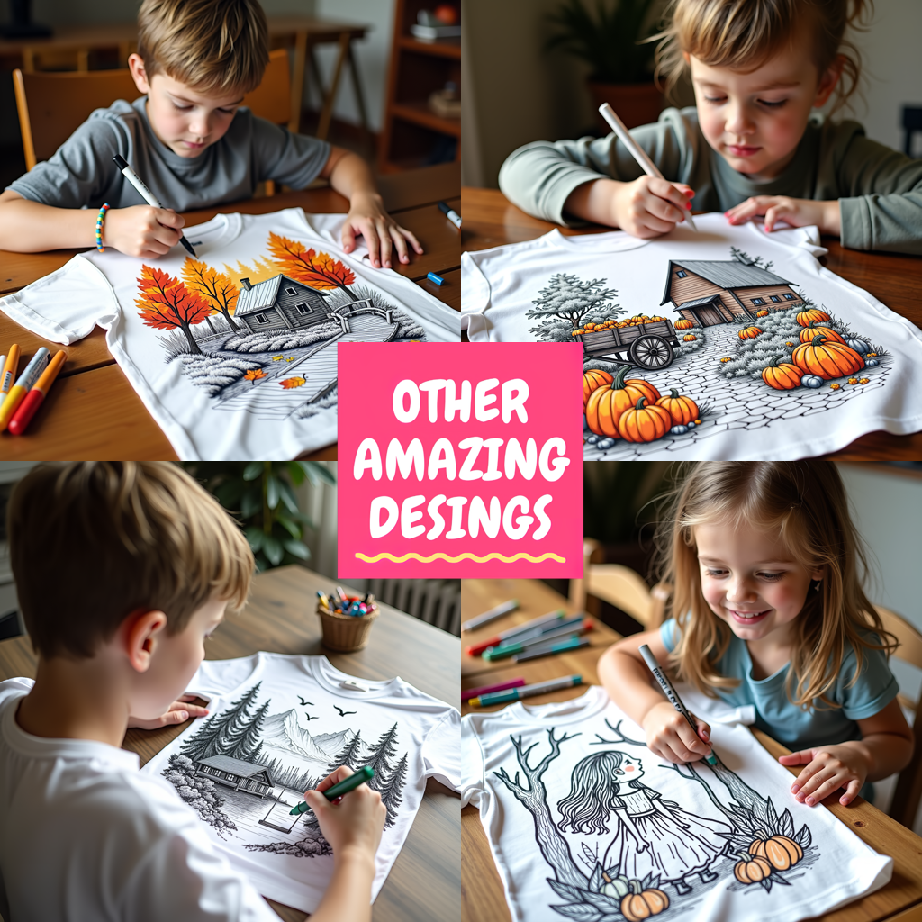 Kid's T-shirt Coloring Kit with 10 Fabric Markers - Autumn Setting