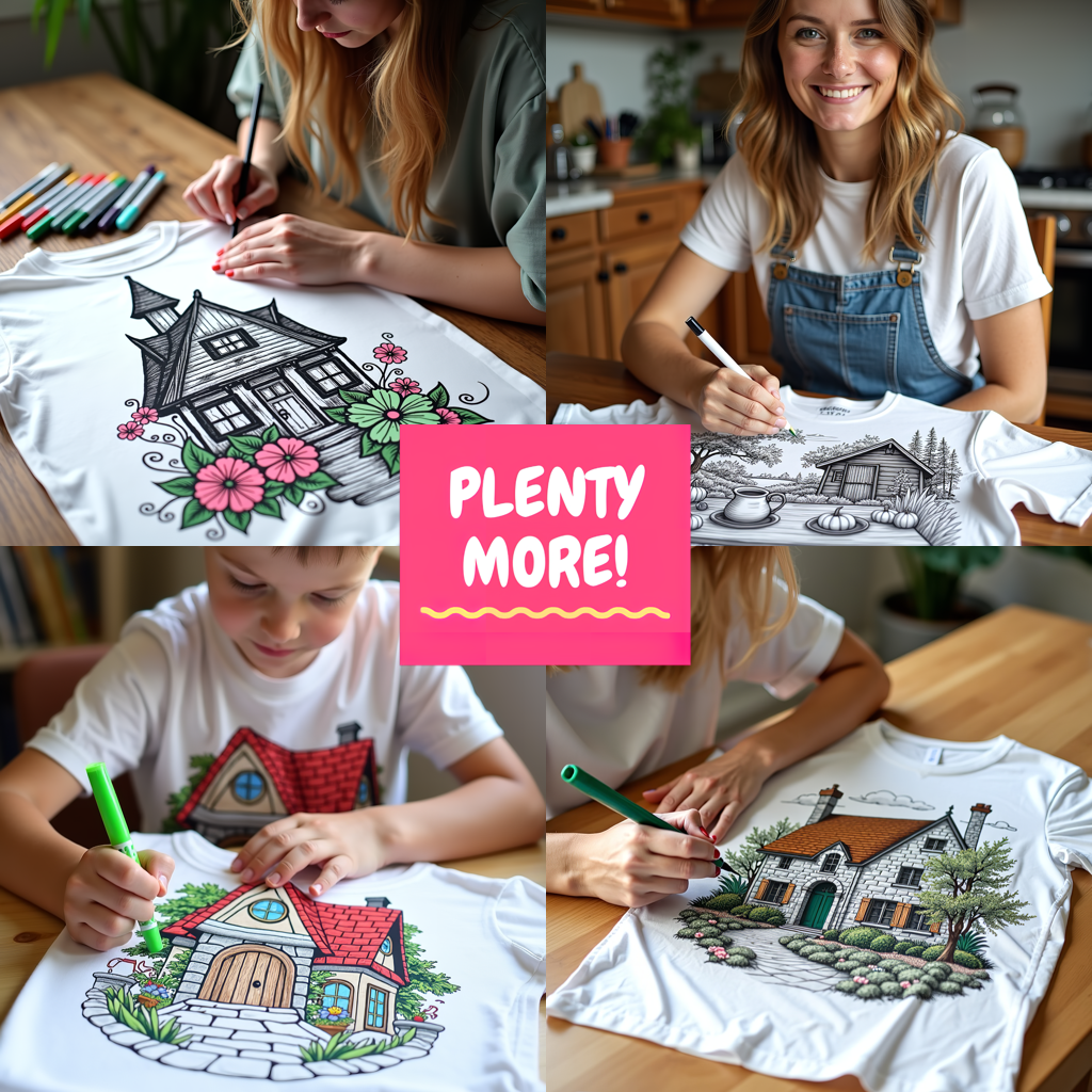 Women's T-shirt Coloring Kit with 10 Fabric Markers - Country House