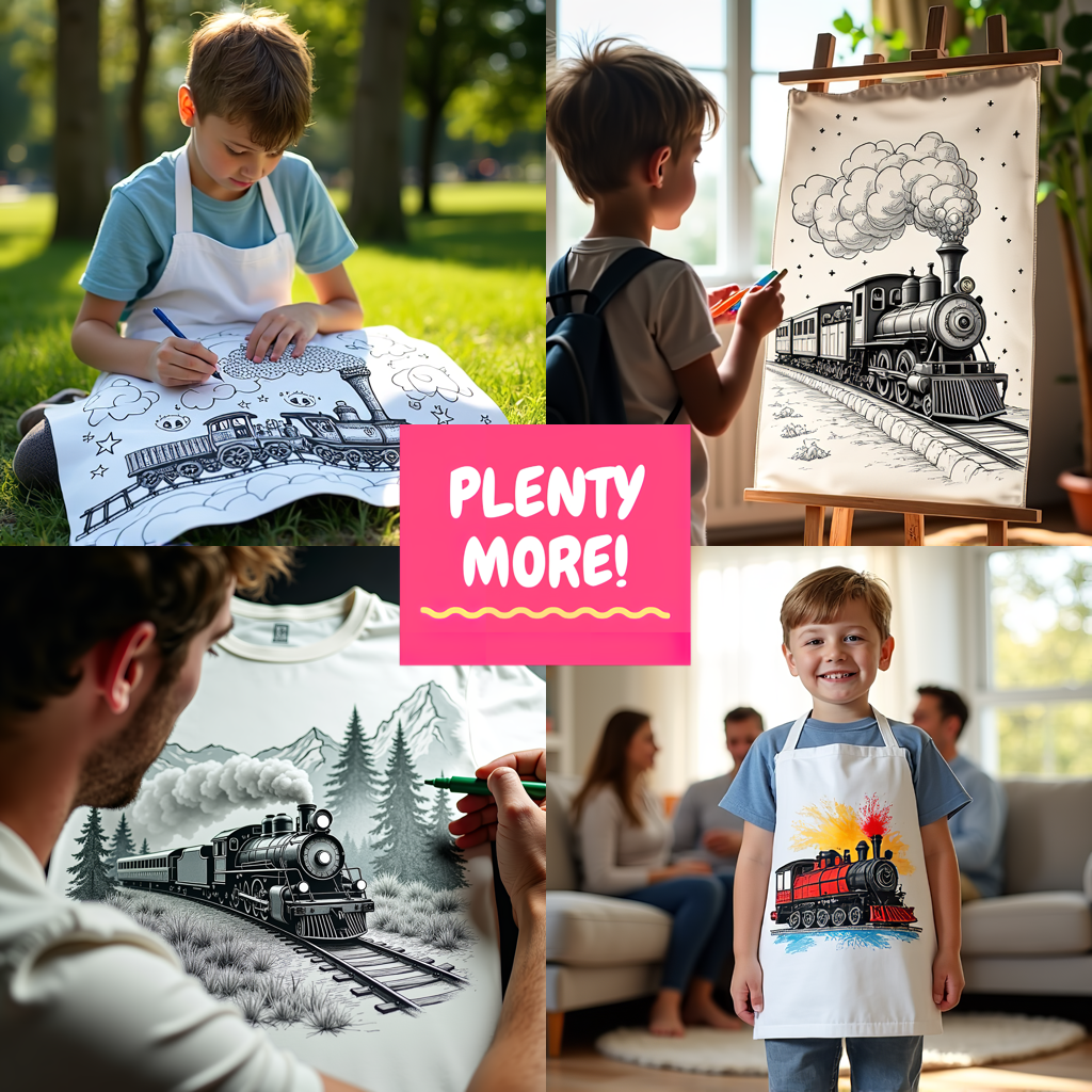 Apron Coloring Kit with 10 Fabric Markers - Steam Train
