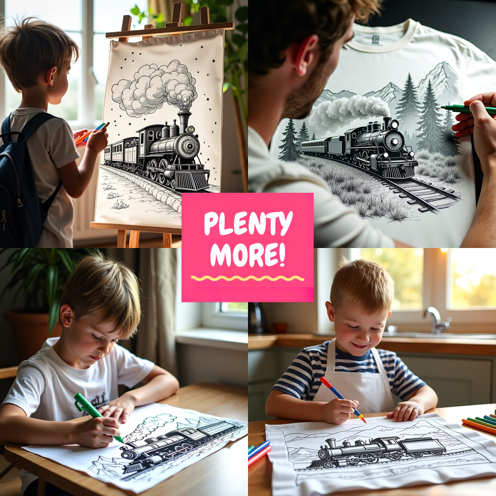 Blanket Coloring Kit with 10 Fabric Markers - Steam Train