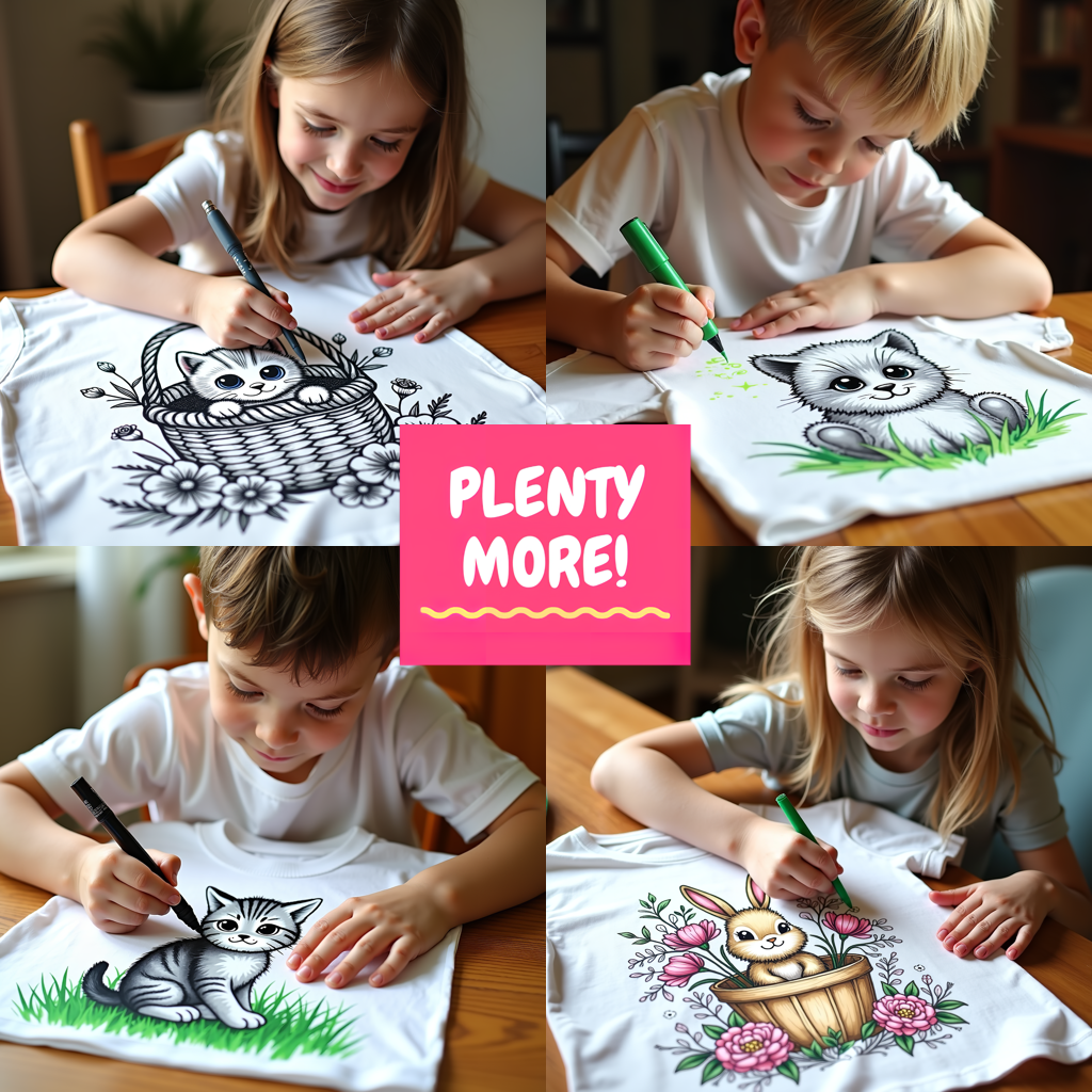 Adult Sweatshirt Coloring Kit with 10 Fabric Markers - Kitten in Basket