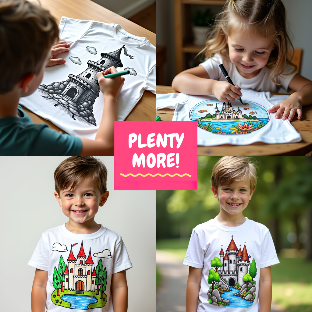 Kid's T-shirt Coloring Kit with 10 Fabric Markers - Enchanted Castle