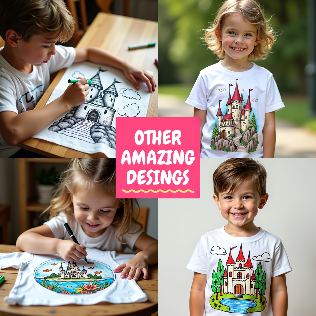 Unisex T-shirt Coloring Kit with 10 Fabric Markers - Enchanted Castle