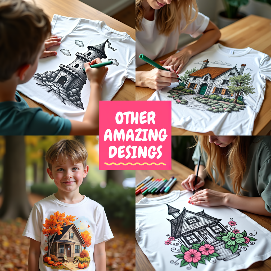 Unisex T-shirt Coloring Kit with 10 Fabric Markers - Medieval Castle