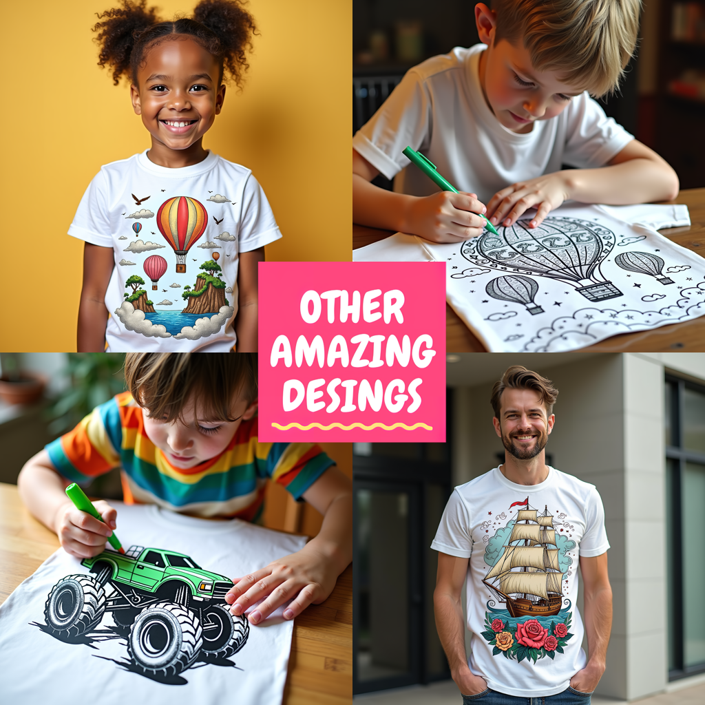 Kid's T-shirt Coloring Kit with 10 Fabric Markers - Classic Car
