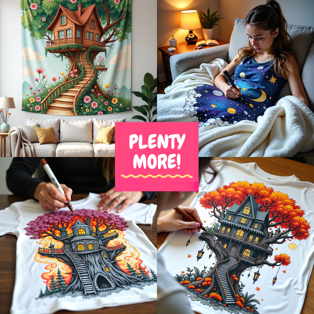 Indoor Wall Tapestries Coloring Kit with 10 Fabric Markers - Treehouse