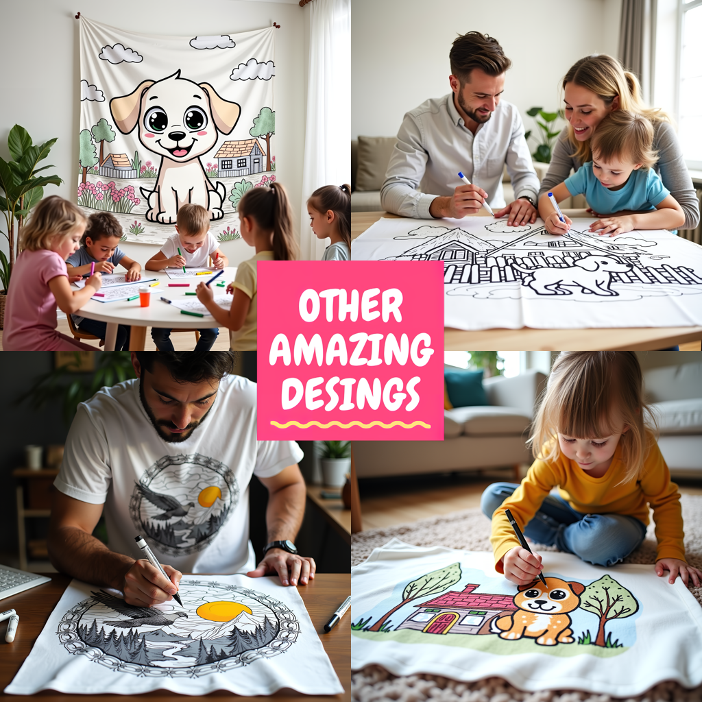 Indoor Wall Tapestries Coloring Kit with 10 Fabric Markers - Squirrels Celebrating