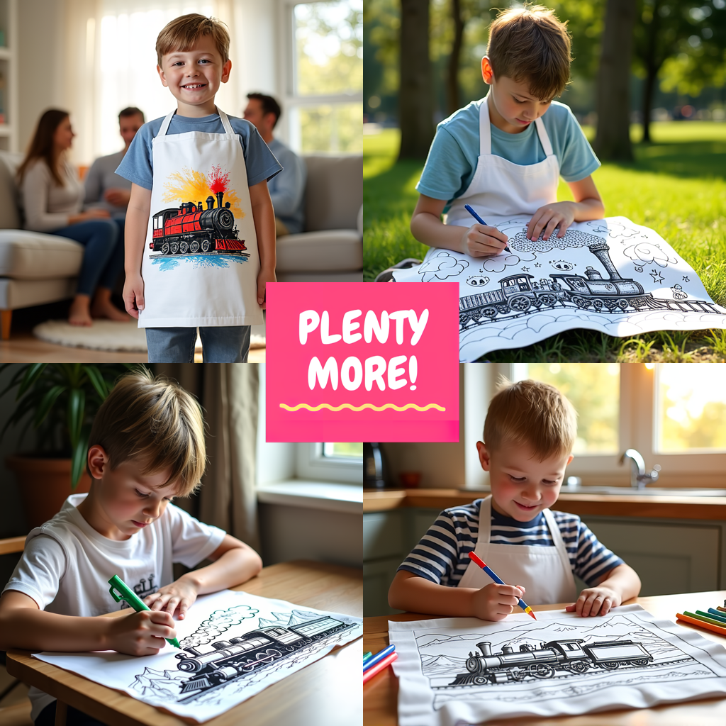 Apron Coloring Kit with 10 Fabric Markers - Steam Train