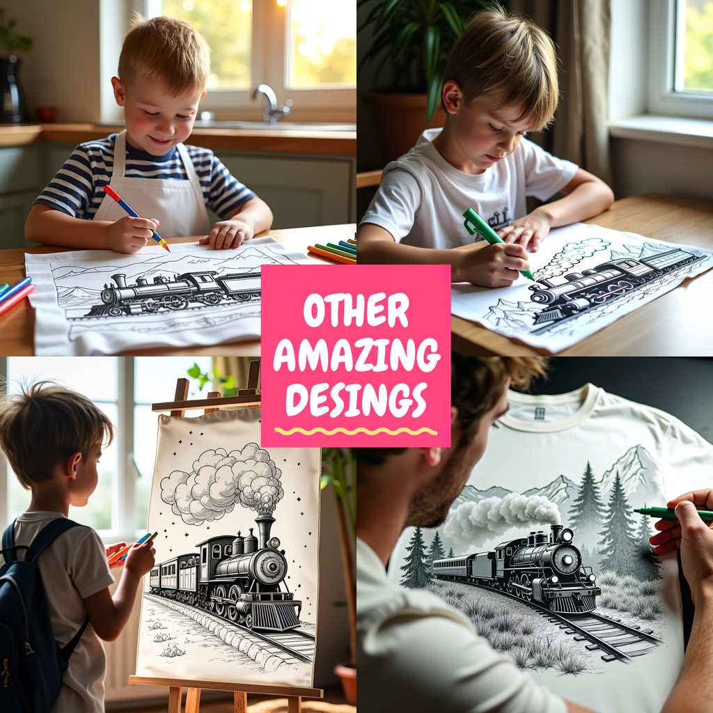 Indoor Wall Tapestries Coloring Kit with 10 Fabric Markers - Steam Train