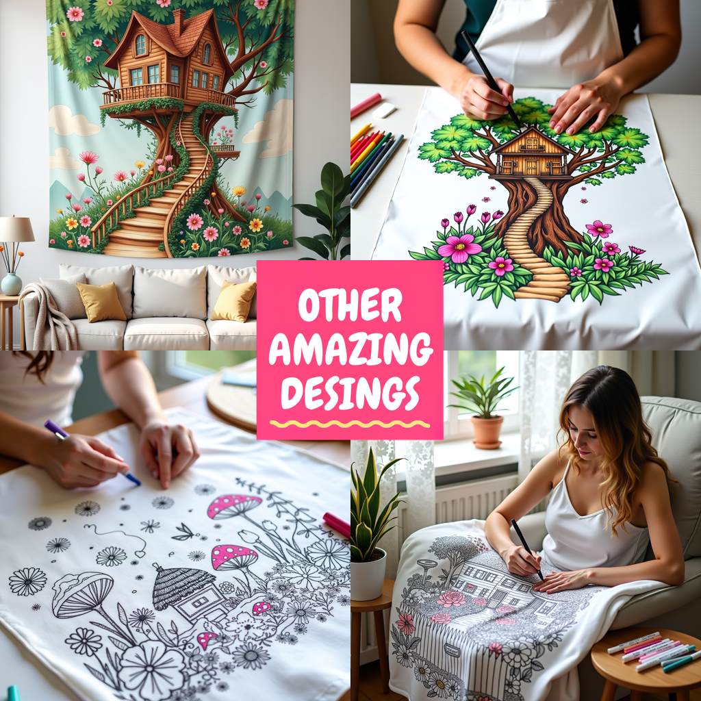 Indoor Wall Tapestries Coloring Kit with 10 Fabric Markers - Treehouse