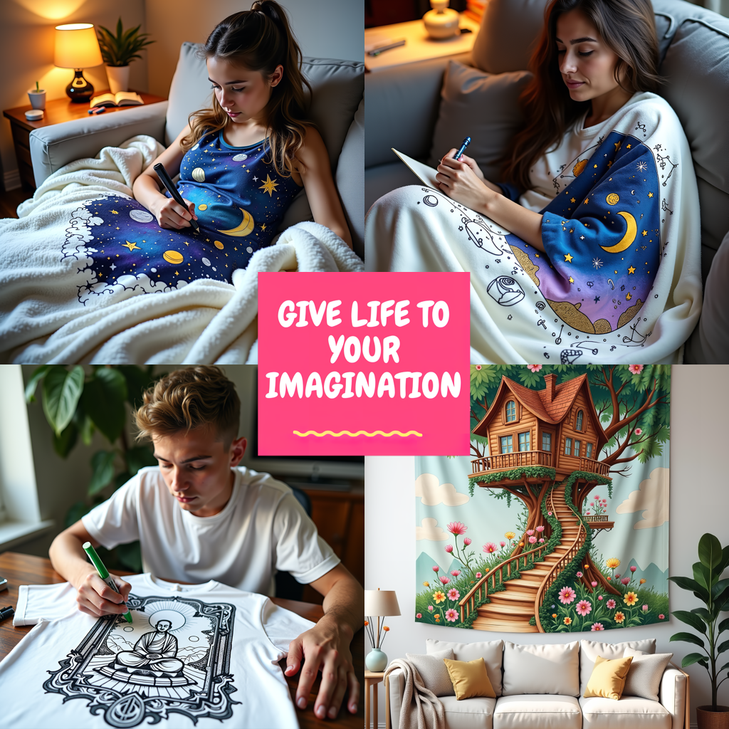 Blanket Coloring Kit with 10 Fabric Markers - Treehouse