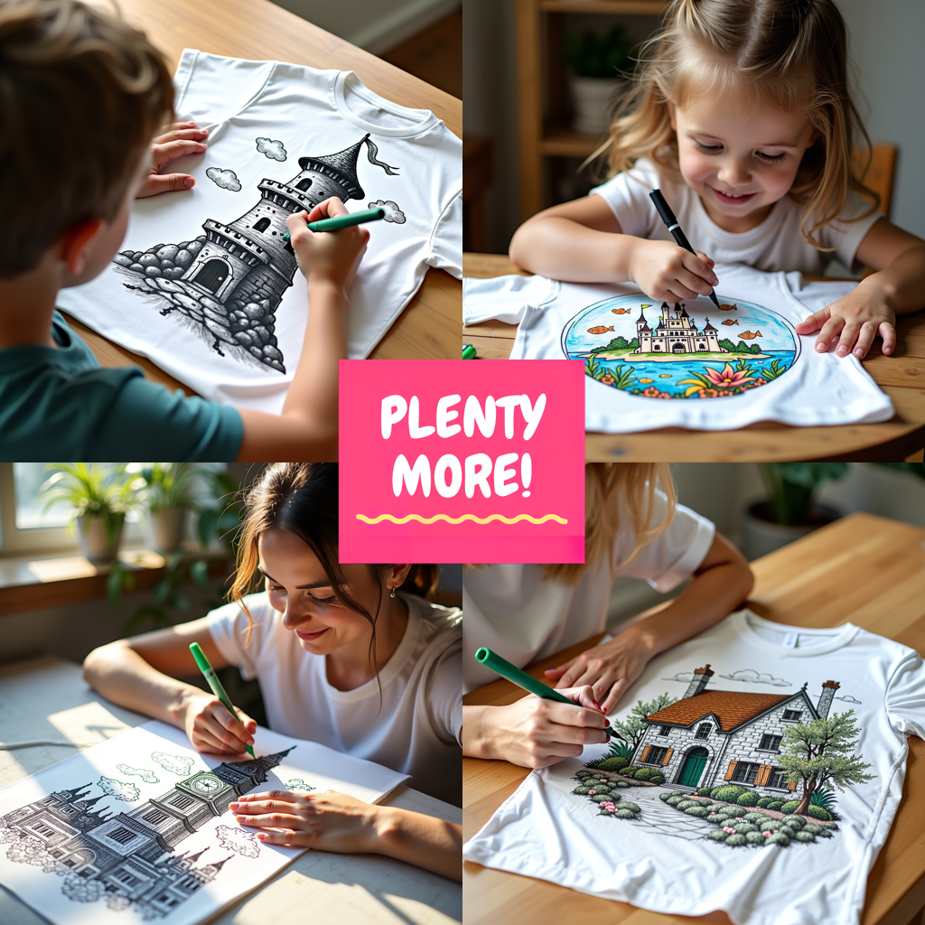 Kid's T-shirt Coloring Kit with 10 Fabric Markers - Fantasy Towers