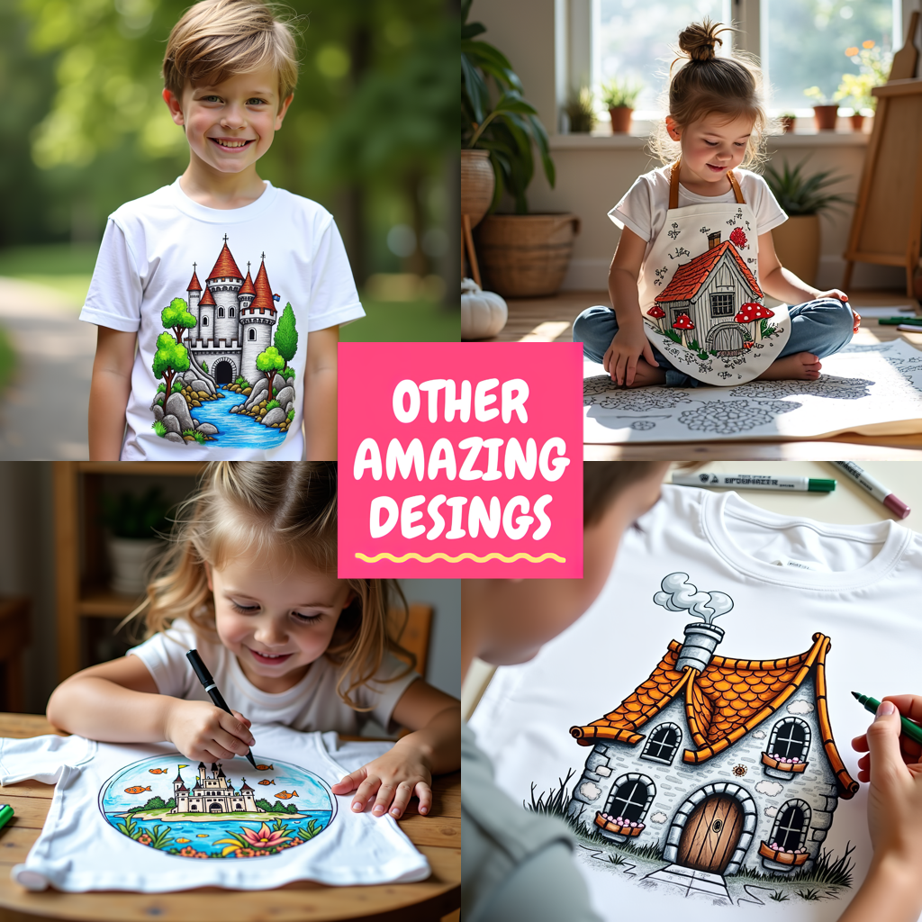 Kid's T-shirt Coloring Kit with 10 Fabric Markers - Hot Air Balloon Adventure