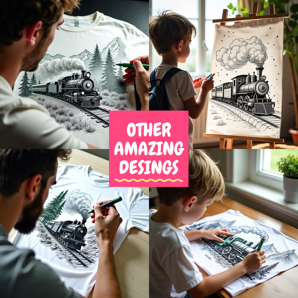 Adult Sweatshirt Coloring Kit with 10 Fabric Markers - Steam Train