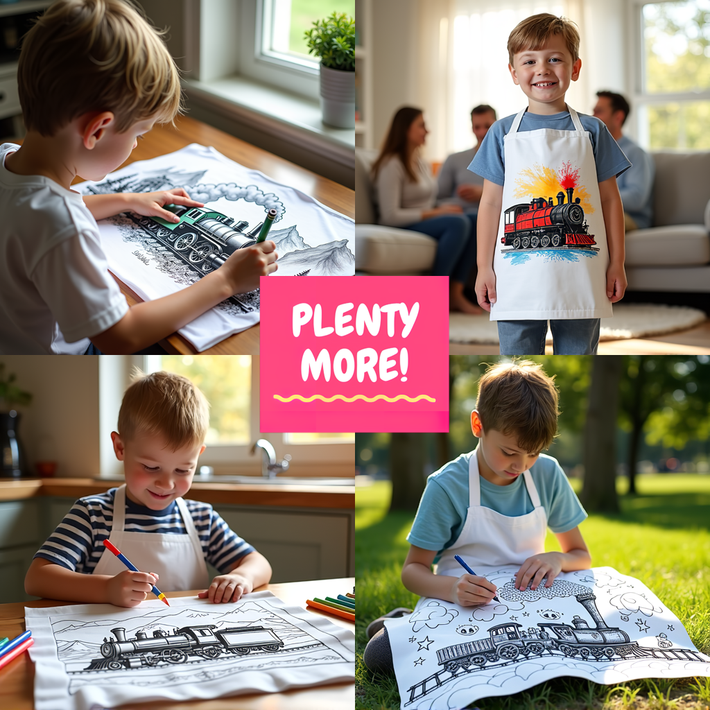 Kid's T-shirt Coloring Kit with 10 Fabric Markers - Steam Train