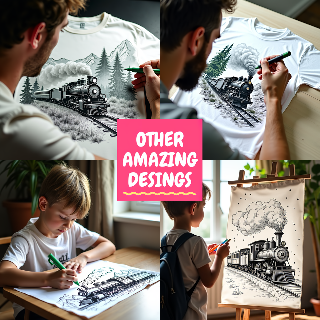 Unisex T-shirt Coloring Kit with 10 Fabric Markers - Steam Train