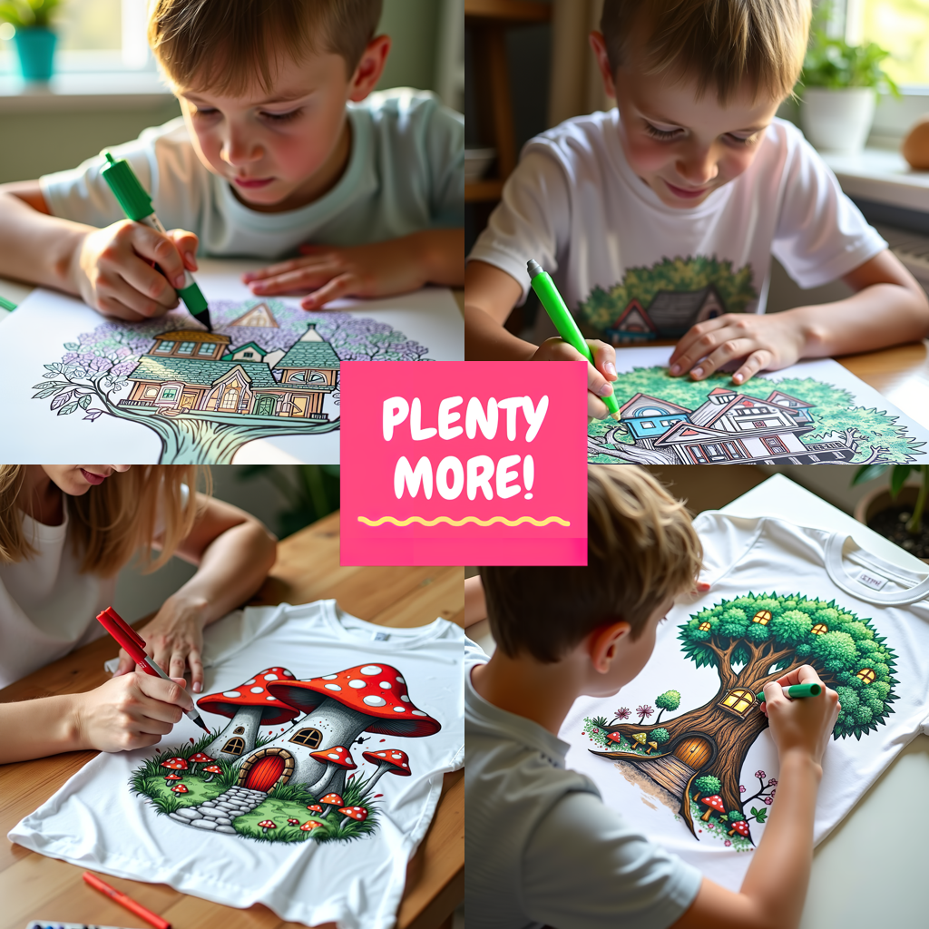 Kid's T-shirt Coloring Kit with 10 Fabric Markers - Steam Train