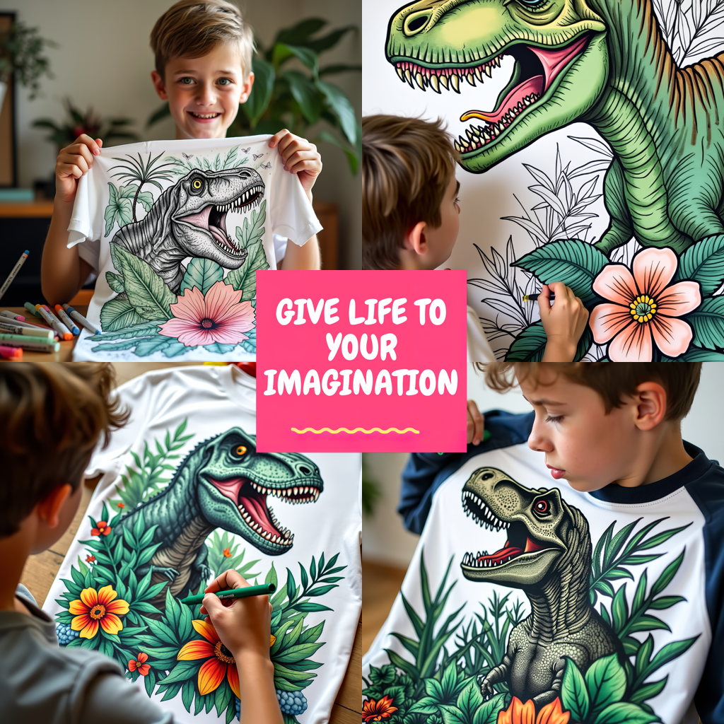 Apron Coloring Kit with 10 Fabric Markers - Tyrannosaurus Rex