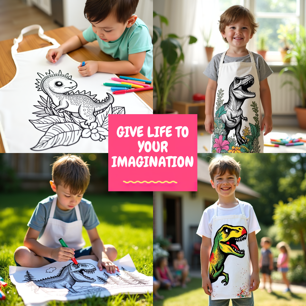 Apron Coloring Kit with 10 Fabric Markers - Tyrannosaurus Rex