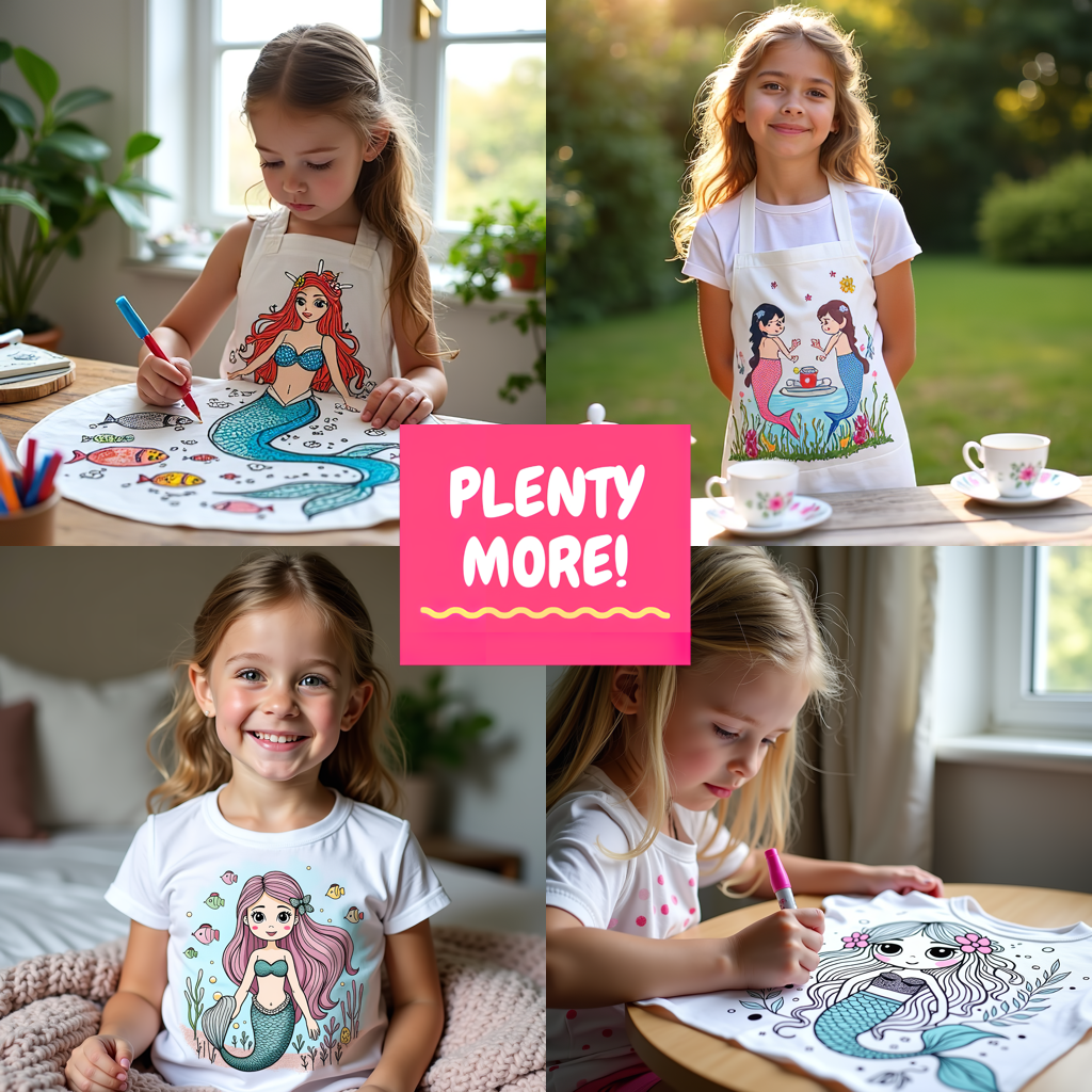 Apron Coloring Kit with 10 Fabric Markers - Beautiful Mermaid