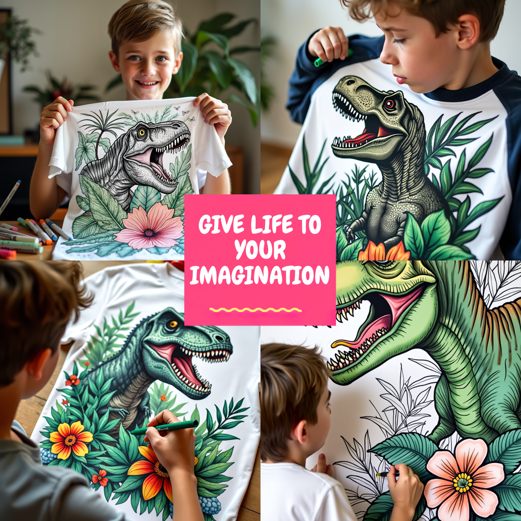 Adult Sweatshirt Coloring Kit with 10 Fabric Markers - Tyrannosaurus Rex