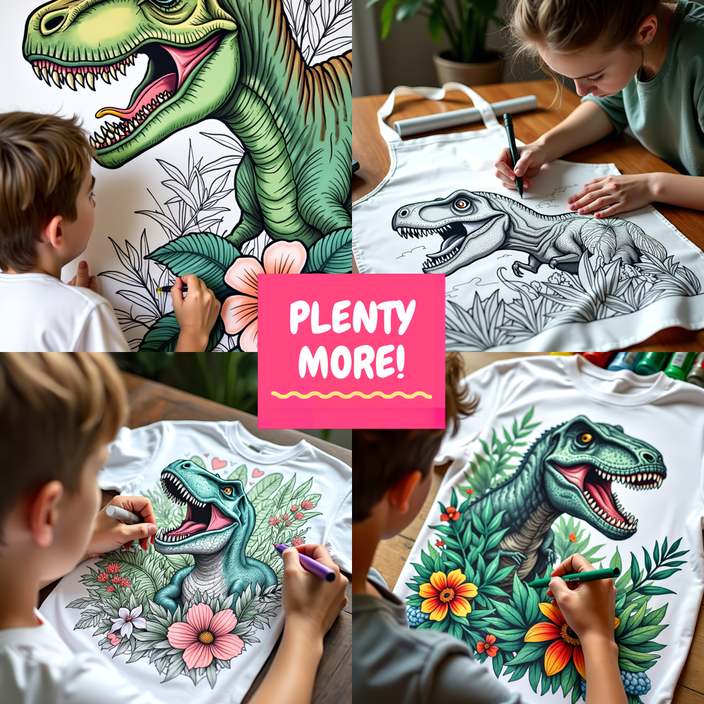 Adult Sweatshirt Coloring Kit with 10 Fabric Markers - Tyrannosaurus Rex