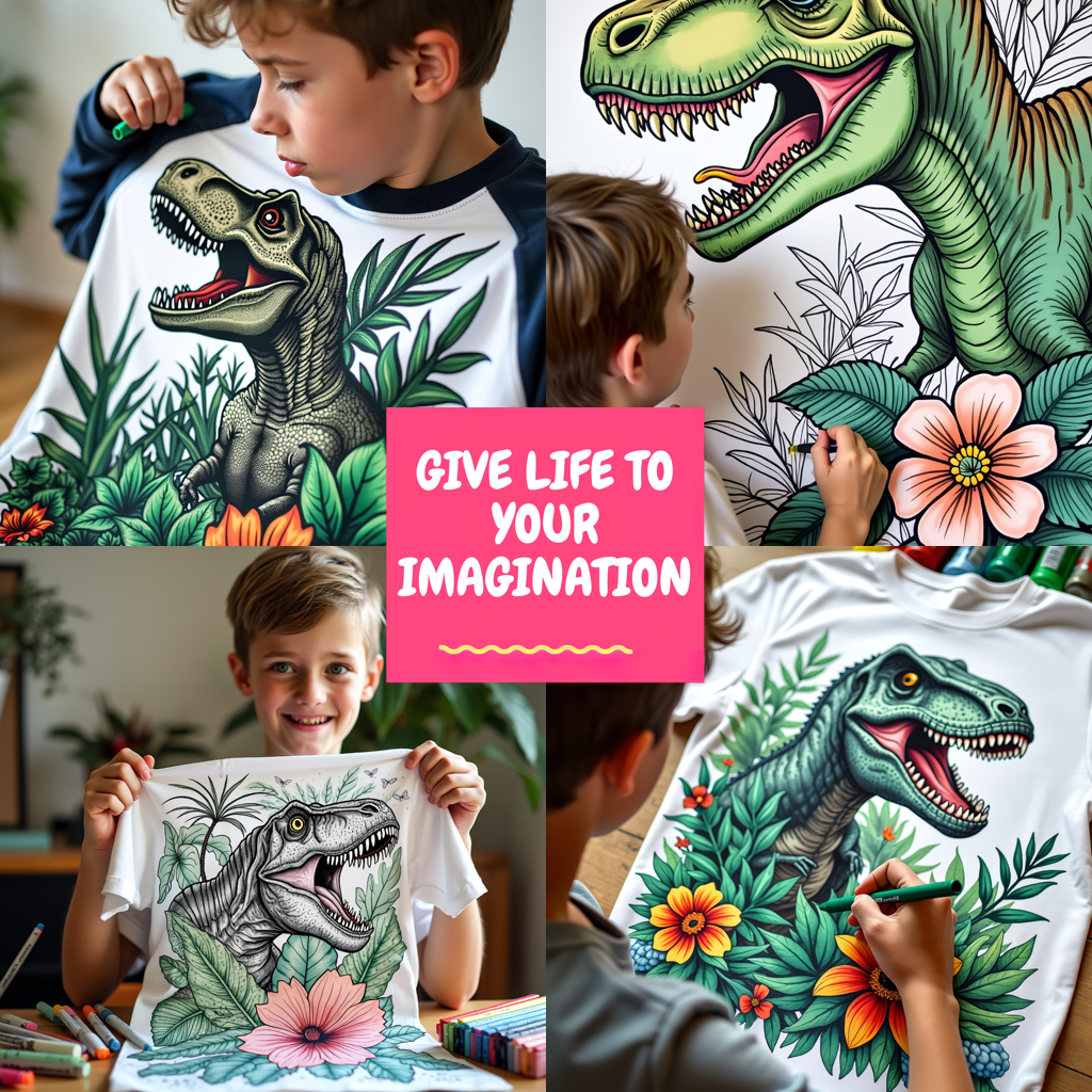 Kid's T-shirt Coloring Kit with 10 Fabric Markers - Tyrannosaurus Rex