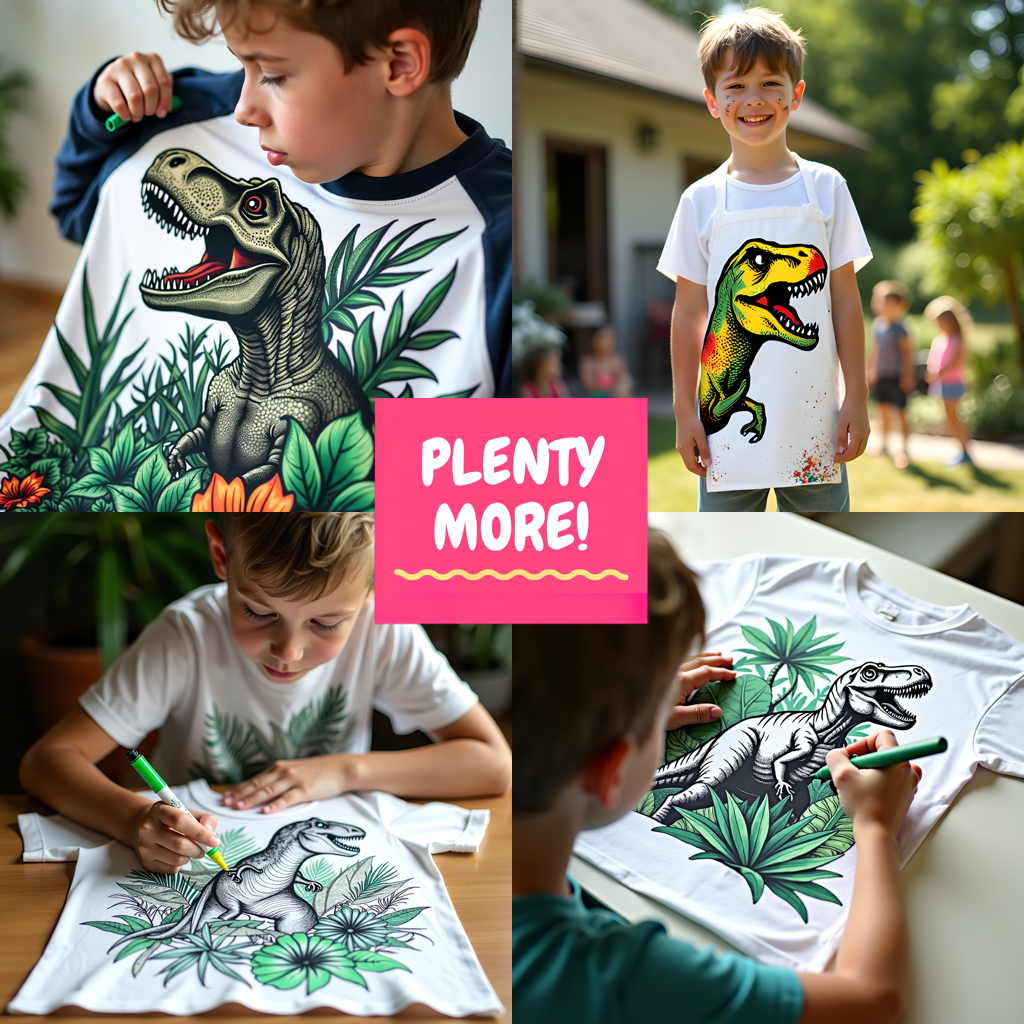 Kid's T-shirt Coloring Kit with 10 Fabric Markers - Tyrannosaurus Rex