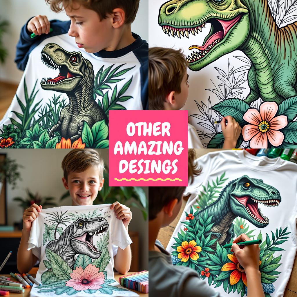 Unisex T-shirt Coloring Kit with 10 Fabric Markers - Tyrannosaurus Rex