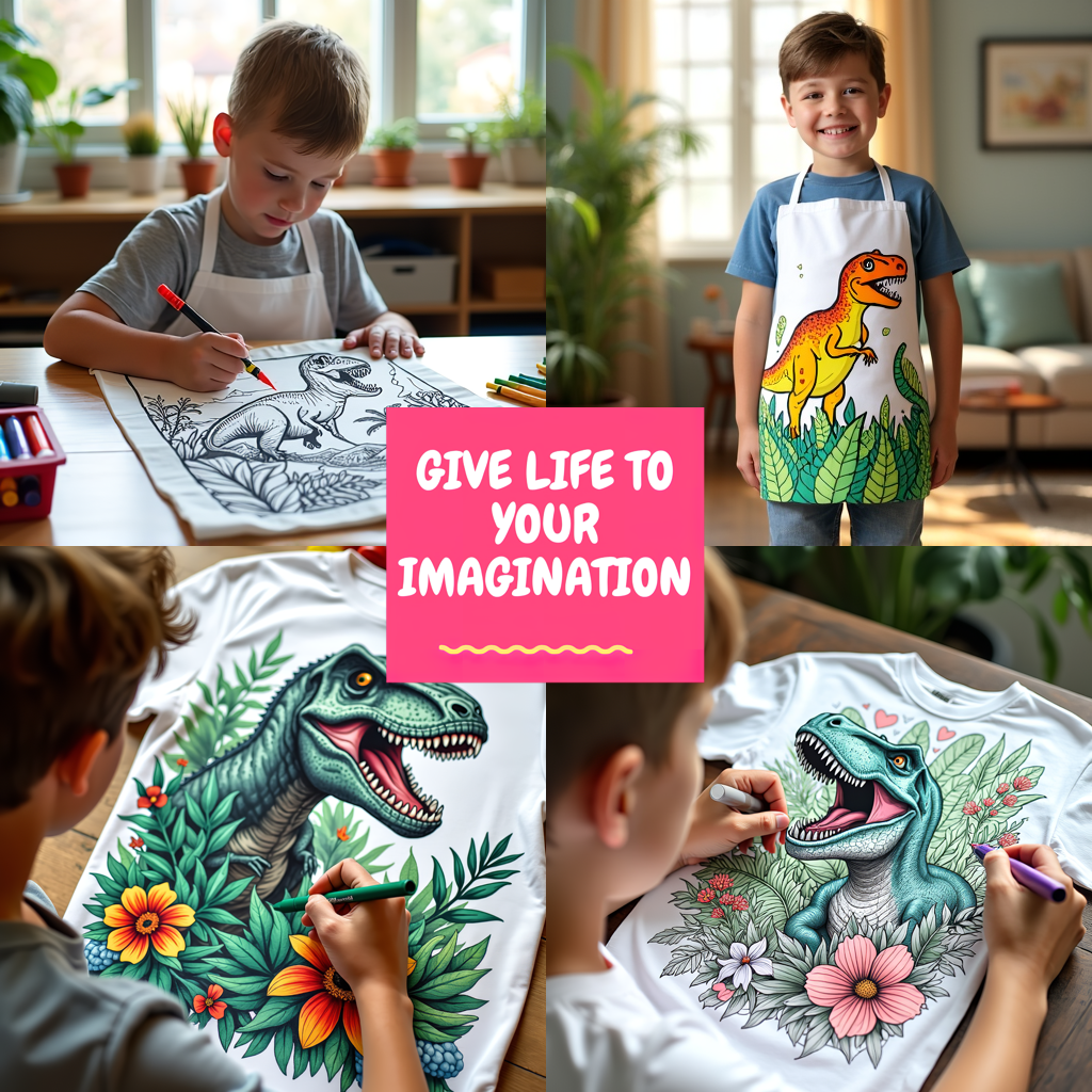 Unisex T-shirt Coloring Kit with 10 Fabric Markers - Tyrannosaurus Rex