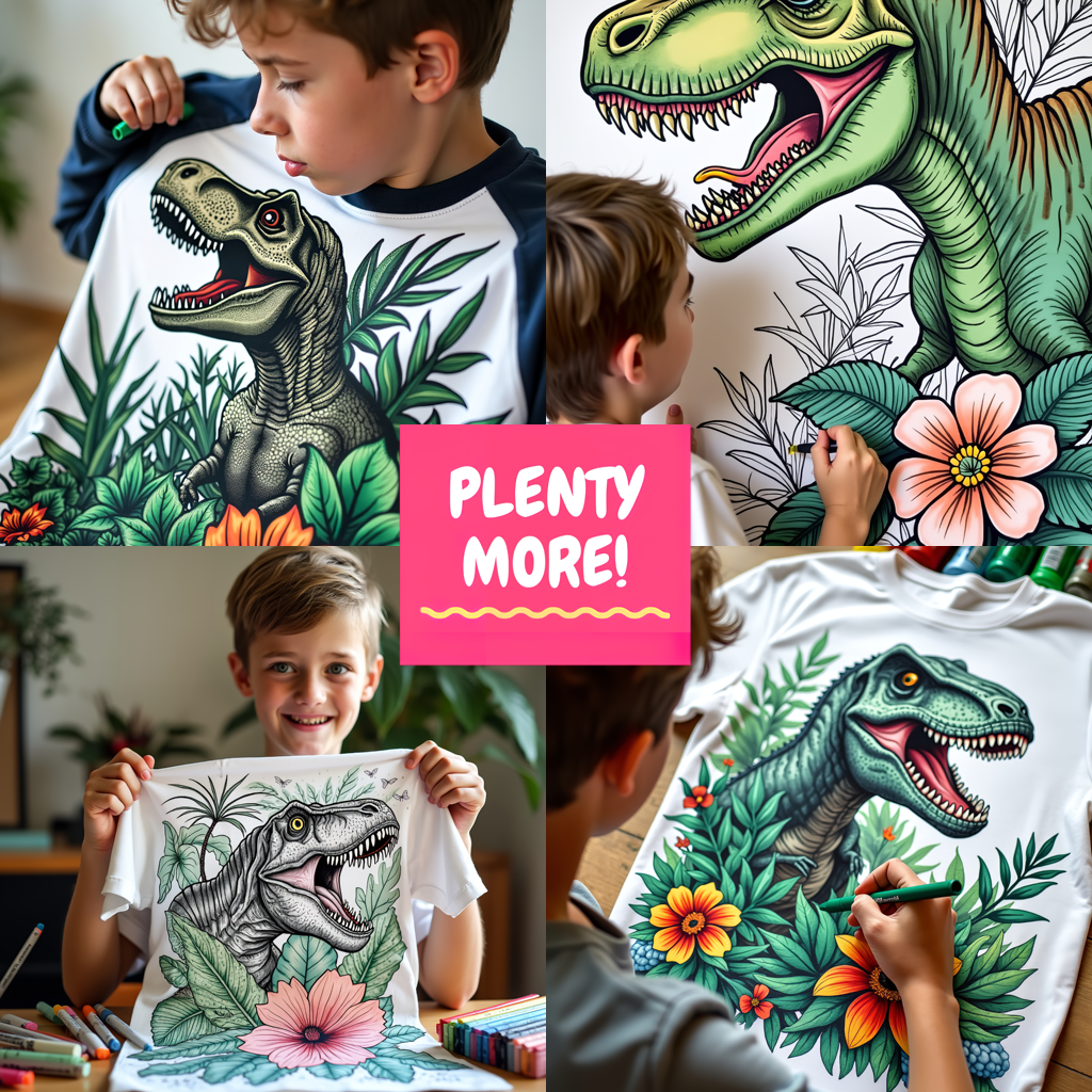 Women's T-shirt Coloring Kit with 10 Fabric Markers - Tyrannosaurus Rex