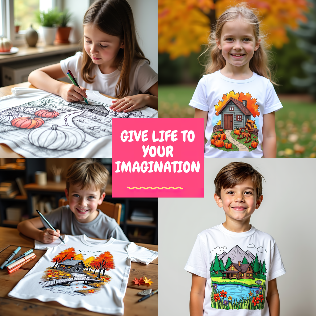 Kid's T-shirt Coloring Kit with 10 Fabric Markers - Pumpkin Patch