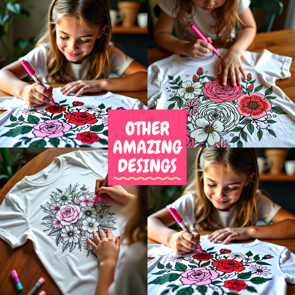 Unisex T-shirt Coloring Kit with 10 Fabric Markers - Flower Girl