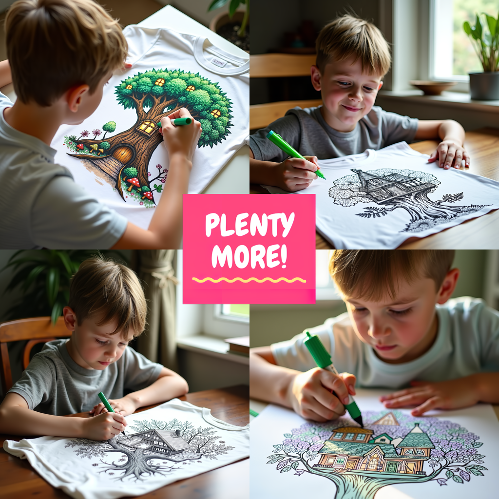 Kid's T-shirt Coloring Kit with 10 Fabric Markers - Magical Treehouse