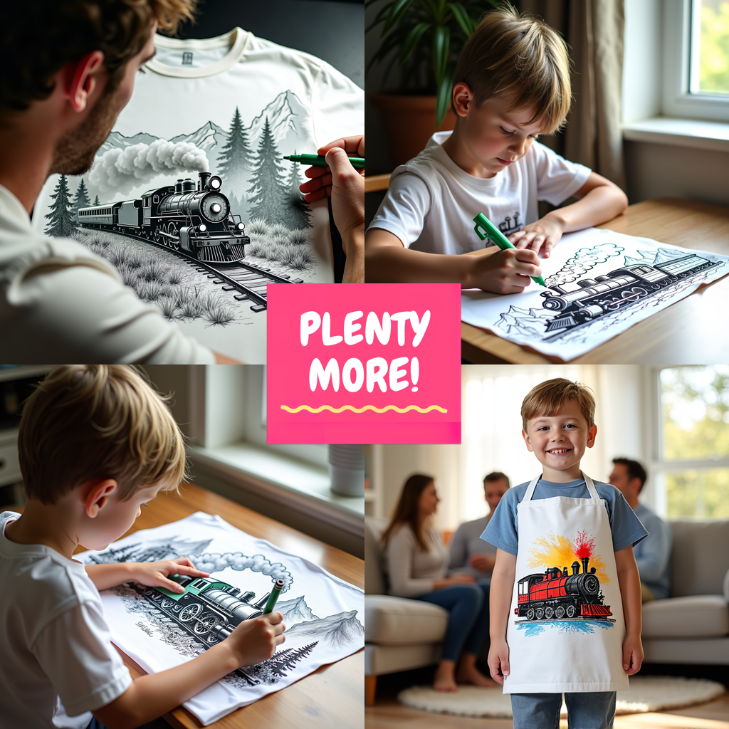 Unisex T-shirt Coloring Kit with 10 Fabric Markers - Steam Locomotive