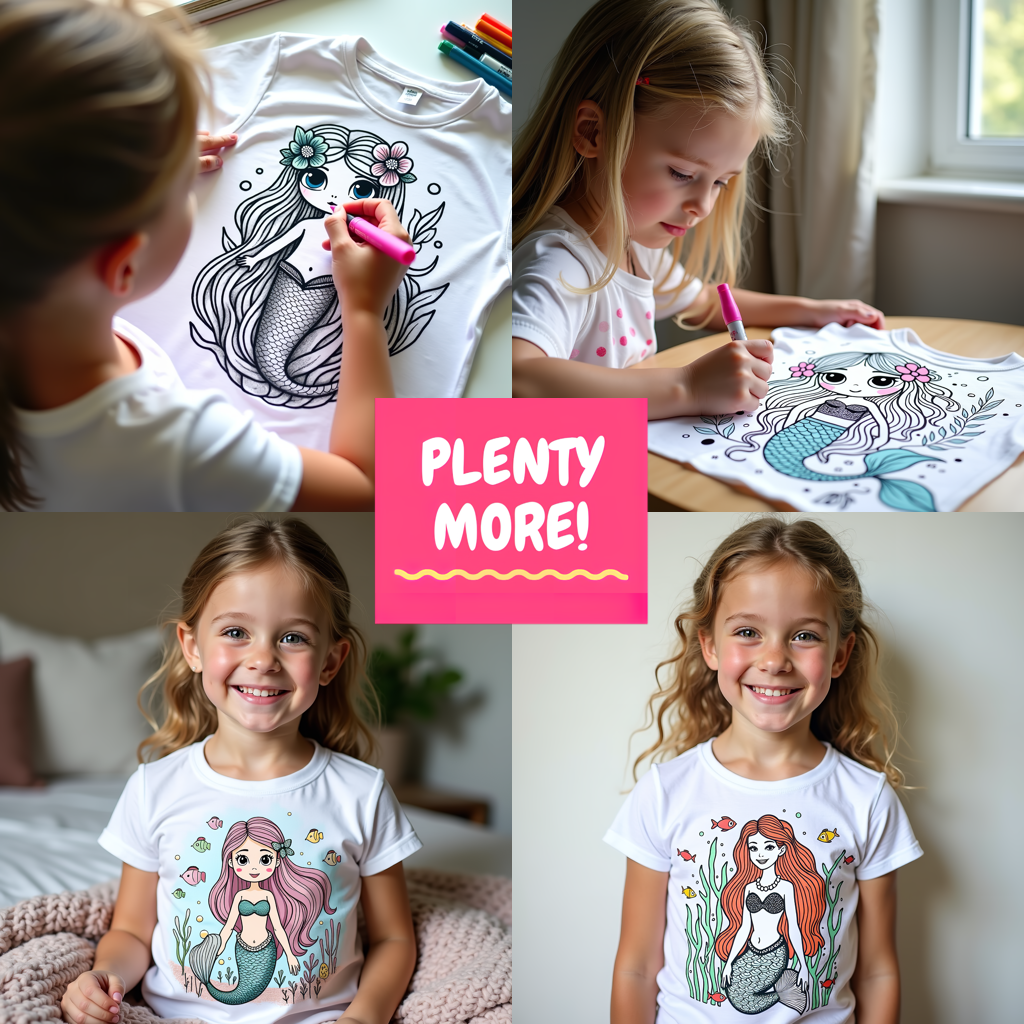 Kid's T-shirt Coloring Kit with 10 Fabric Markers - Beautiful Mermaid