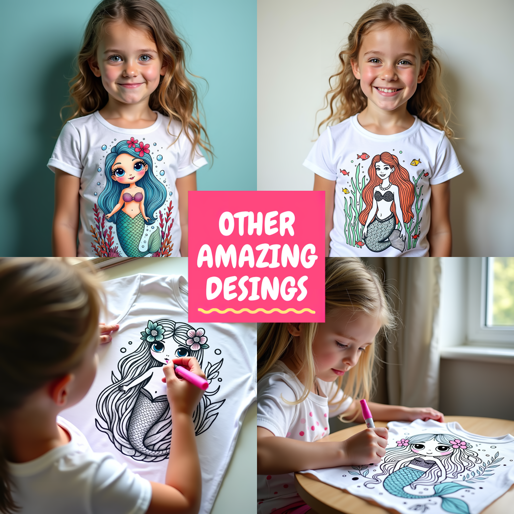 Kid's T-shirt Coloring Kit with 10 Fabric Markers - Underwater Mermaid