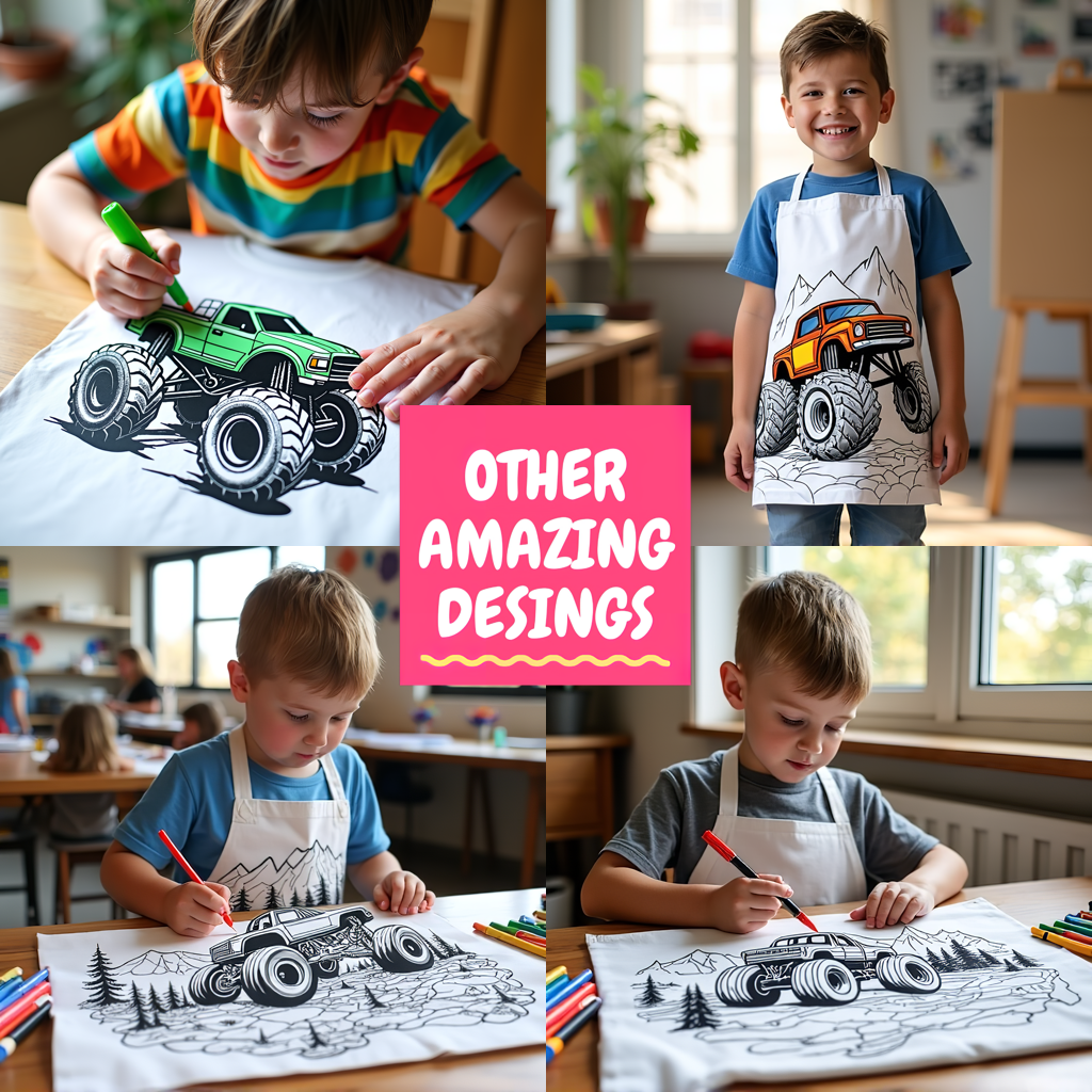 Indoor Wall Tapestries Coloring Kit with 10 Fabric Markers - Monster Truck