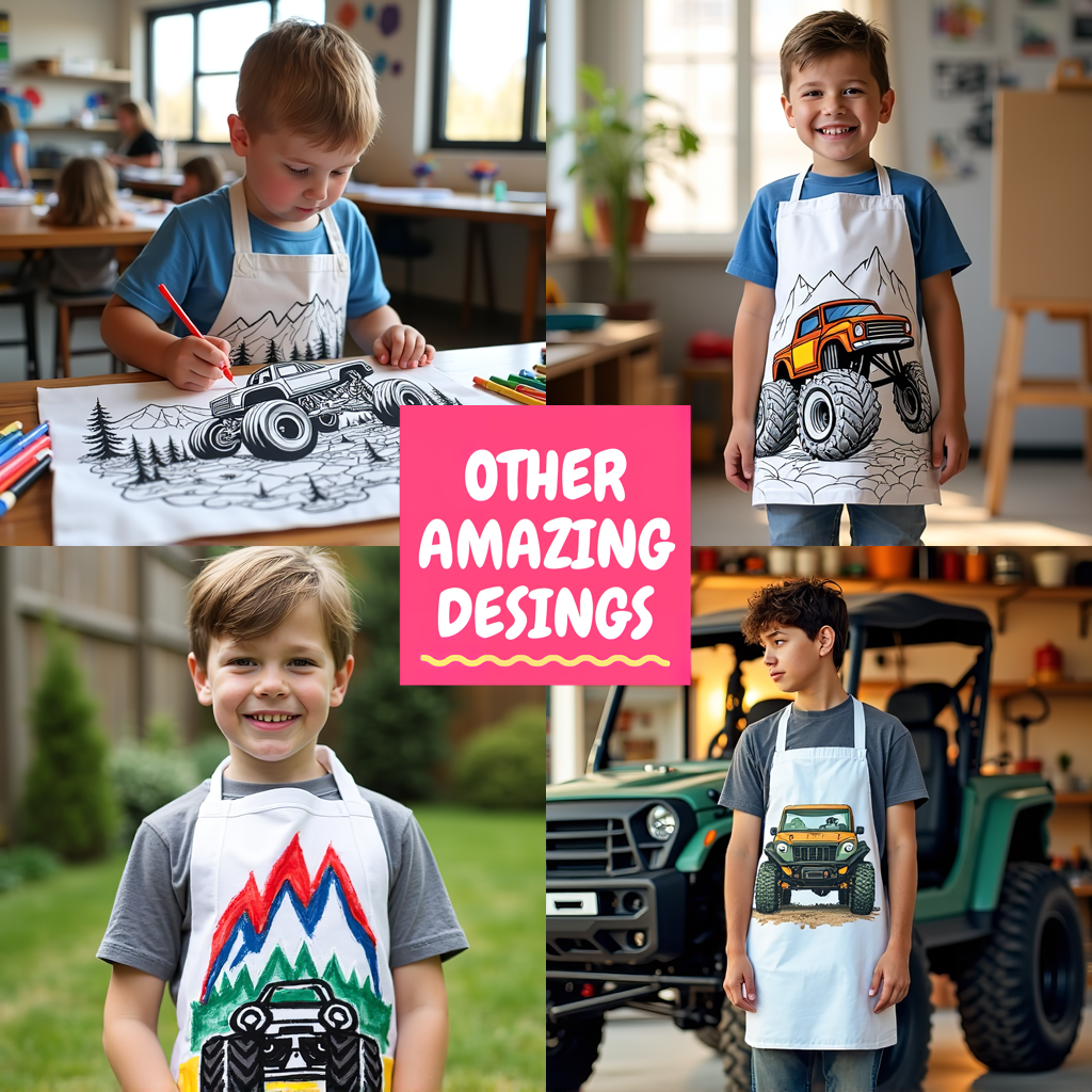 Apron Coloring Kit with 10 Fabric Markers - Monster Truck